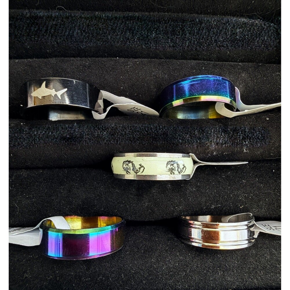 Men’s Stainless Steel Band Rings Mixed Lot – 5 New Rings, Assorted Sizes